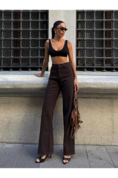 Fav Style Women's High Waist Denim Pants Bitter Brown