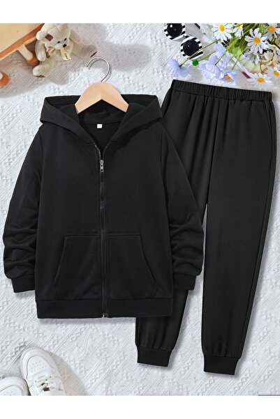 MODAVİBE Set de trening unisex pentru copii, cu fermoar – Hanorac cu glugă și...