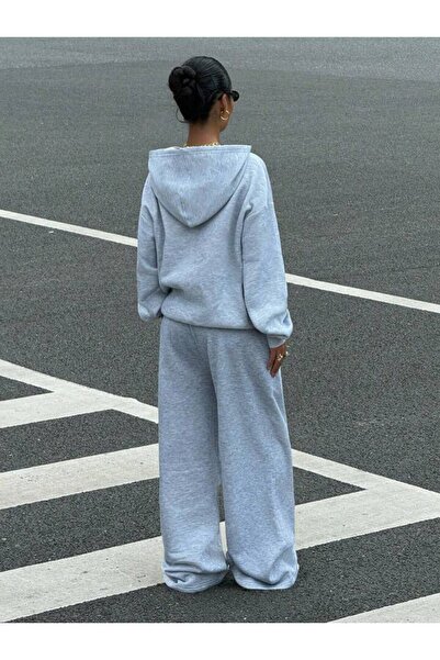 trendgar Γκρι φούτερ με φαρδύ πόδι/Σετ φούτερ με φαρδύ πόδι