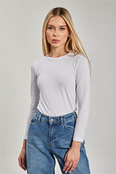 BARRELS AND OIL Women's crew neck long sleeve bodysuit - white