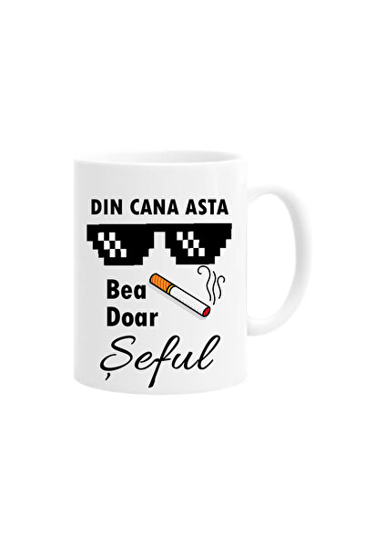 OEM Cana cu mesaj:"Din cana asta bea doar seful", ceramica, alba, 330ml