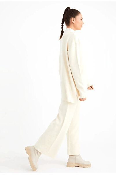 My Blog Cream Turtleneck Knitwear Set with Front Detail - 3804