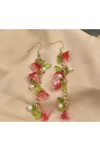 Haze SALLANTILI KIRMIZI ÇİÇEK KÜPE