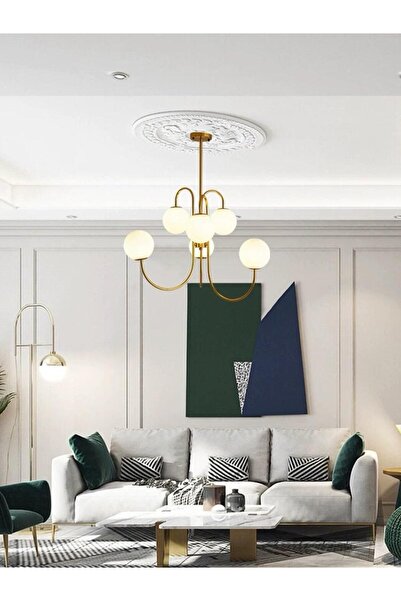 RFAN Chandelier, Model 5968-6, With Lampshades, 6 X E27, Gold