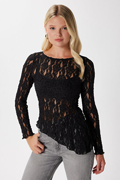 Ritnice Angel asymmetric black long sleeve lace top / blouse