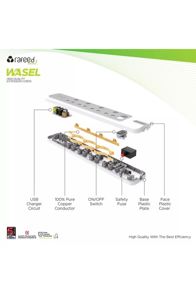 genric Rafeed 2990W 4-Gang UK Type Power Extension Socket with 3 USB Ports