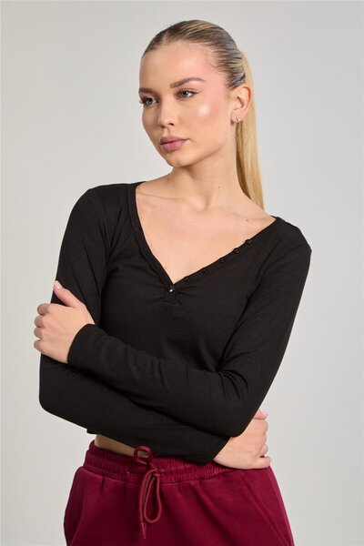BARRELS AND OIL Women's button-down long sleeve bodysuit - black