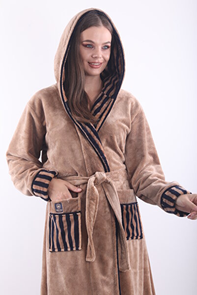 Wild Love 100% Bamboo Women's Striped Hooded Dressing Gown / Bathrobe