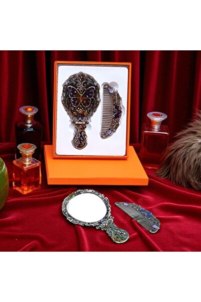 Kuzey Tacı Kelebek Katlanabilir Ayna Ve Tarak Seti Orta Boy Özel Üretim Vip