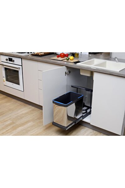 Pyramith 24 Liter Anthracite Telescopic Rail Stainless Steel Trash Can (P-9454)