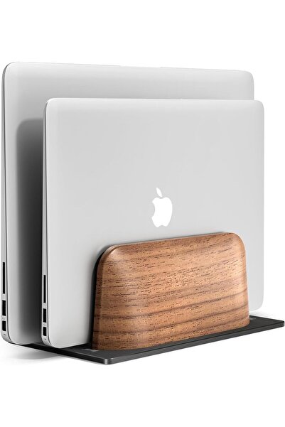 Generic حامل كمبيوتر محمول عمودي، حامل كمبيوتر محمول مزدوج الفتحات من خشب الجوز للمكتب