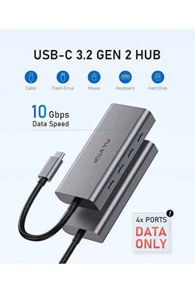 Generic موزع USB C 3.0 من PULWTOP بأربعة منافذ، موزع USB مزود بأربعة منافذ USB C بسرعة 10 جيجابت في الثانية