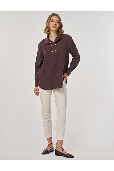 Kayra Wide Collar Tunic with Snap Closure