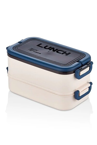 Limmy 2-Layer Plastic Storage Container Lunch Box with Fork and Spoon 1260 ml - Blue