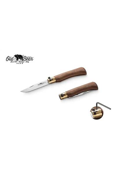 Old Bear Antonini 8cm Tırtıklı Ceviz Ağacı Saplı Çakı