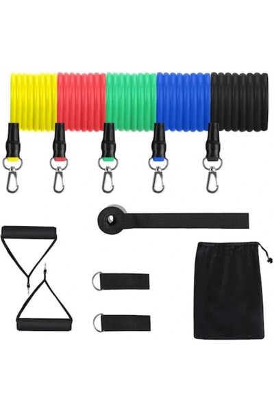 dalimag Set 11 Pieces Fitness Elastic Bands, 5 Resistance Levels, Accessories Included, Multicolor