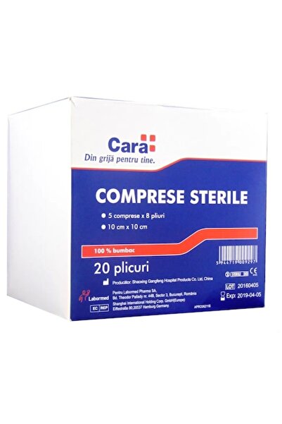 LABORMED Cara sterile compresses, size 10 x 10 cm, 100% cotton, 20 sachets (100 pcs.)