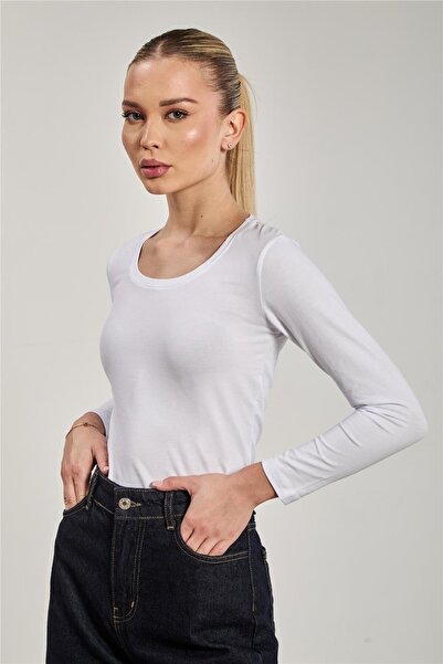 BARRELS AND OIL Women's u-neck long sleeve bodysuit - white