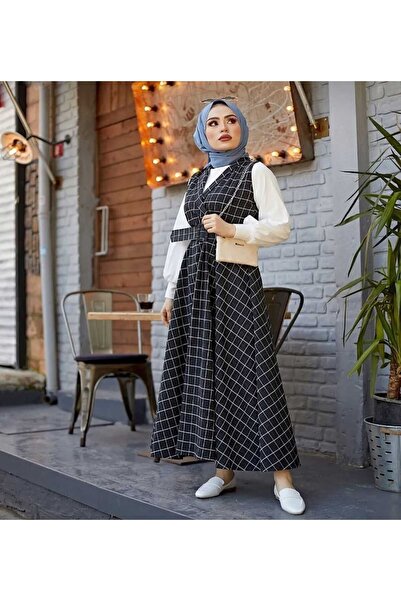 Esre Store 9244 - Pamuklu Kaşe Tesettür Elbise Siyah