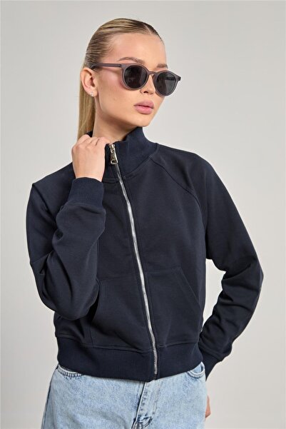 BARRELS AND OIL Ženska majica sa patentnim zatvaračem Visoka kragna - tamnoplava