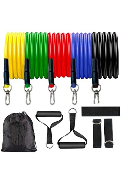 dalimag Set Fitness pentru antrenament, cu 5 corzi elastice de culori diferite, cu mânere și accesorii