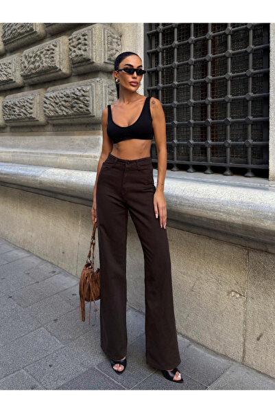 Fav Style Women's High Waist Denim Pants Bitter Brown