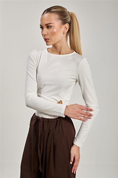 BARRELS AND OIL Women's side buckle detailed long sleeve bodysuit - white