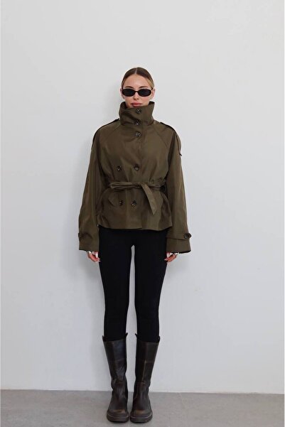 D'RECCY Women's Short Trench Coat with Inner Lining and Belt