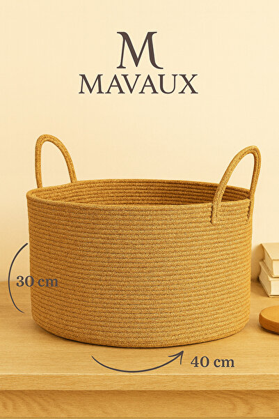 MaVaux Clover Özel Pamuklu Saplı Jüt Battaniye Sepeti Hasır Oyuncak Sepeti Jüt Çamaşır Sepeti 40-30