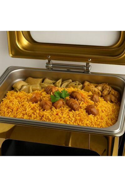 ALMASA Rectangular hydraulic buffet heater with a glass opening of 9 liters, gold