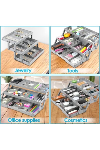 fulina 3 Tier Drawer Organizer, Adjustable, Extendable and Folding,for Office, Desk, Makeup and Home Junk