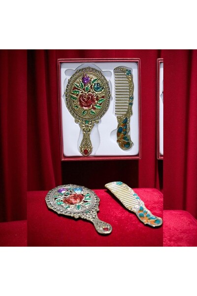 Kuzey Tacı Σετ καθρέφτη και χτένας σε σχέδιο τριαντάφυλλου Μικρού μεγέθους Ειδικού Σχεδιασμού Vip