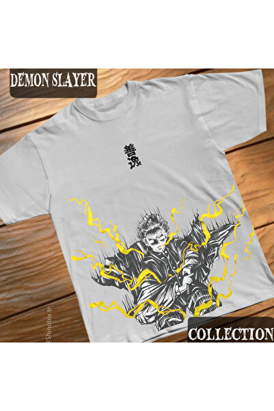SHINOBIX تي شيرت كبير الحجم مطبوع عليه أنمي Demon Slayer Zenitsu Agatsuma Thu...