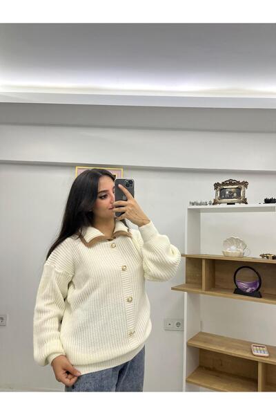 Sena Soft Textured Button Detailed Knitwear Sweater