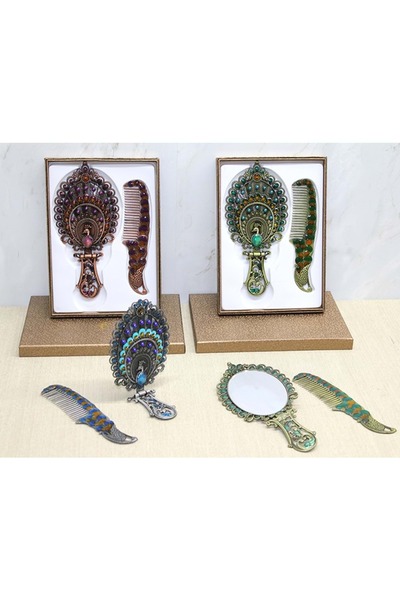 Kuzey Tacı Peacock Foldable Mirror and Comb Set Large Size Special Design Vip