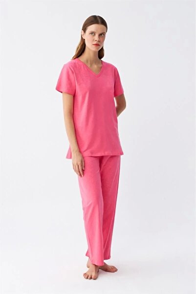 Beruflic Women's Short Sleeve Cotton Combed Pajama Set Fuchsia
