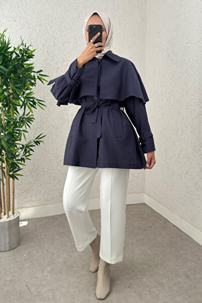 Genel Markalar Panço Detaylı Trençkot 0009 - LACİVERT