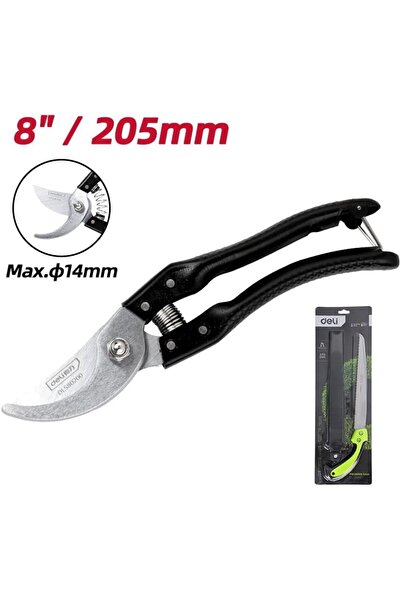 Deli Professional 8" (205mm) Garden Pruner - 65MN Steel Blades with Effort-Saving Spring, Max 14mm C