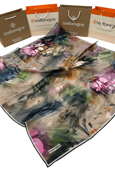 Tesettürnağme Soft Cotton Scarf Tn2003 Batik Pattern Powder-Dore-Haki-05