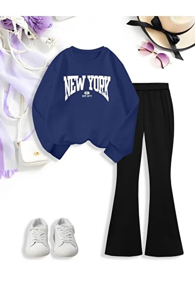 buendiakids Σετ παντελόνι για κορίτσια με στάμπα New York σε μπλε-μαύρο χρώμα...