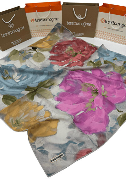 Tesettürnağme Soft Cotton Scarf Tn2000 Floral Pattern Pink-Baby Blue-04