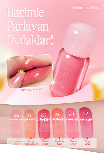 CLIO Pigmentli, Parlak Bitişli Dolgunlaştırıcı Lip Gloss Volumate Gloss 201 Honey Coating Peach