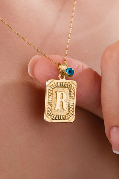 ZEYNEPLİ GOLD 14 AYAR ALTIN VİNTAGE R HARFLİ KOLYE