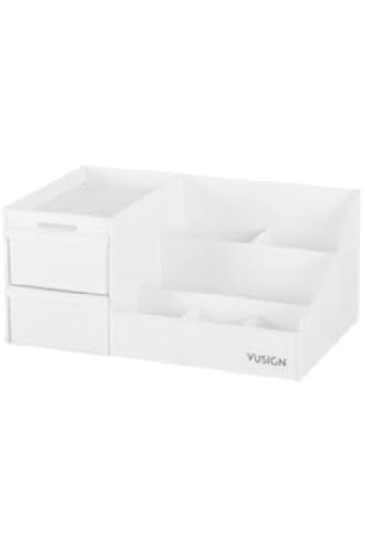 Deli Vusign Cosmetic Organizer - 28.5x17.5x12.5cm Multi-Compartment Storage Box with Drawer & Anti-F