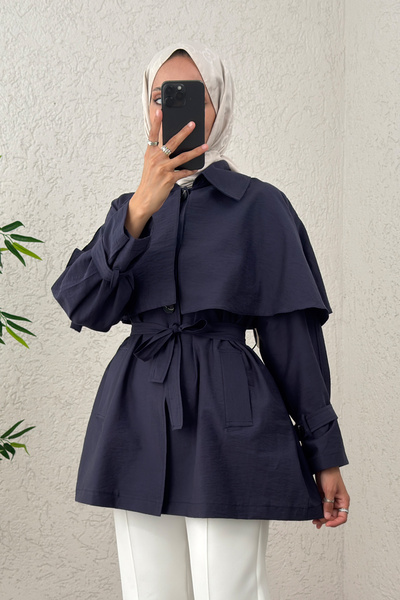 Genel Markalar Panço Detaylı Trençkot 0009 - LACİVERT