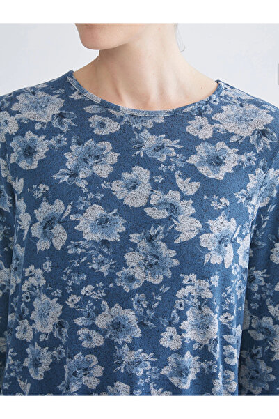 LC Waikiki LCW Grace Indigo Bisiklet Yaka Çiçekli Bluz