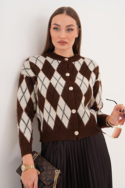 ŞİMAL Women's Diamond Pattern Embroidered Cardigan 255102 -