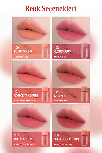 CLIO Blur Efekti Veren Kadife Bitişli, Dolgunlaştırıcı Tint Volumate Blur Tint 105 Velvetique Ribbon
