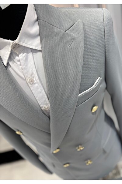 SABRİ ZENGİN Erkek Kruvaze Slim Fit Takım Elbise