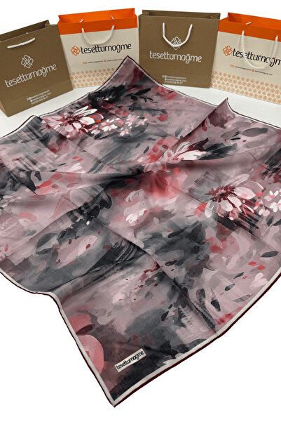 Tesettürnağme Soft Cotton Scarf Tn2003 Batik Pattern Anthracite-Powder-01